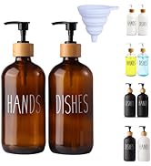 LOOCHICA 2 Pack Amber Glass Soap Dispenser with Plastic Pump, Brown Dish and Hand Soap Dispenser ...