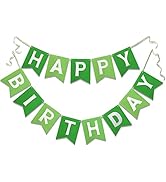 Green Happy Birthday Banner Greenery Theme Birthday Party Bunting Supplies Signs for Birthday Gar...