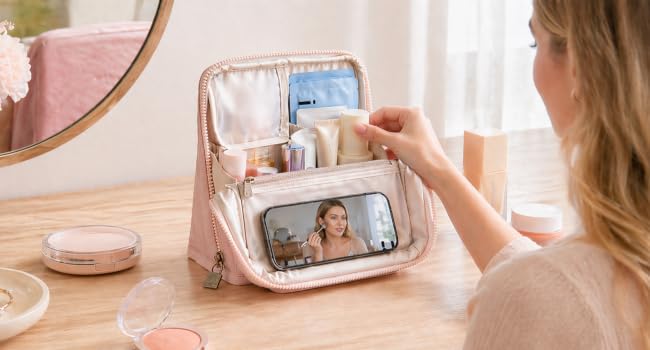 large capacity wide-open travel cosmetic bag