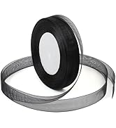 Black Gifts Wrapping Ribbon, 5/8 inch 50Yard Sheer Organza Ribbon, Chiffon Ribbon for Gifts Wrapp...