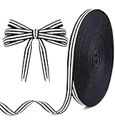 KINGLAKE Black and White Ribbon - 3/8 Inch x 55 Yards Black and White Striped Ribbon Polyester Gr...