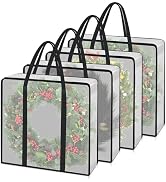 Lukeline 4 Pack Wreath Storage Bag,Clear Christmas Garland Container,Moving Bag with Handles and ...