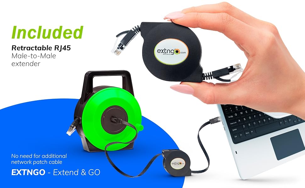 Extngo retractable ethernet long flat lan cable fast thin category extension portable compact travel