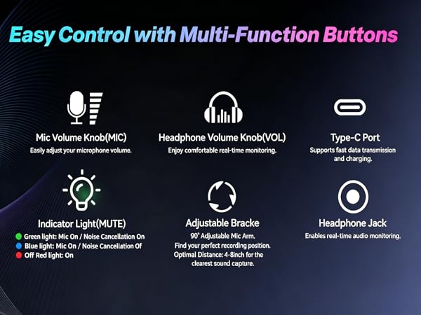 USB microphone with multifunction buttons for easy operation