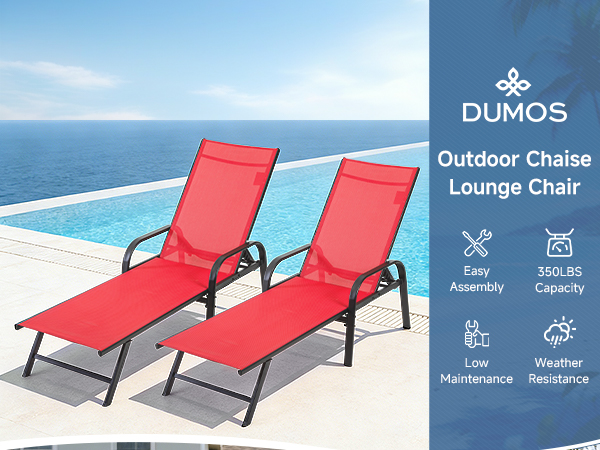Chaise Lounge Chair, 5 Adjustable Beach Lounge Recliner Chair with Armrests, Outdoor