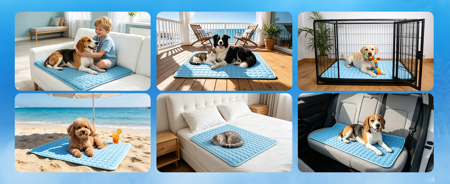 Dog cooling mat helps pets stay cool while resting on indoor home floors