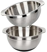 304 Stainless Steel Colander, 2.5 QT Large Capacity and 2.5 QT Mixing Bowl, 2mm Micropore Straine...