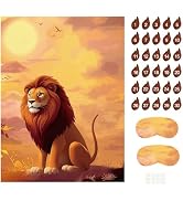 PLULON Pin The Tail on The Lion Safari Party Game for Kids, Birthday Games Big Poster with Tail S...