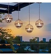 Outdoor Solar Hanging Lanterns Waterproof, Globe Hanging Candle Holder with Flickering Solar Powe...
