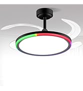 BAYSQUIRREL Slim Retractable Ceiling Fan with Light and APP/Remote Control, 42in Modern Smart RGB...