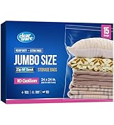 15 Count - Large Plastic Bags With Zipper Top, 10 Gallon Size 24" x 24", Extra Large Storage Bags...