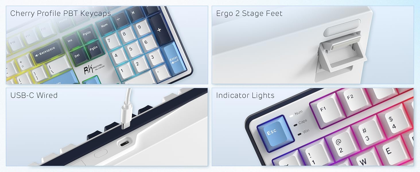 RK ROYAL KLUDGE X104 keyboard pre-lubed switches for typing and gaming, creating creamy sound
