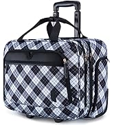 BAGSMART Water-Resistant 17.3 Inch Rolling Laptop Bag, Black & White Plaid, Suitcase