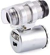60X Pocket Microscope Portable Mini Microscope Handheld Jewelry Magnifier Loupe Glass LED Light M...