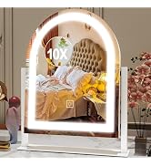 ROLOVE Lighted Makeup Mirror with 3-Color Dimmable Lighting, with Removable 10x Magnifier, Smart ...