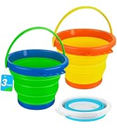 3L Foldable Sand Buckets Beach Kit, 3Pack Collapsible Mini Bucket for Washing Camping Feeding Fis...