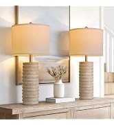 PoKat 27'' Farmhouse Table Lamps Set of 2 for Living Room, Stone-Like Bedside Lamp for Bedroom, B...