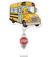 Funny Duck Driving School Bus Badge Reel for ID Card, Cute Duck Retractable Nurse Alligator Clip ...