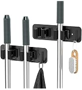 Mop Broom Holder Wall Mounted SUS304 Stainless Steel, HOMEASY Mop Broom Organizer with 2 Installa...
