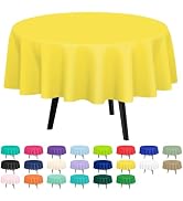 QIKSION 2 Pack Yellow Plastic Tablecloth Disposable Circle Table Covers Yellow Table Cloths for P...