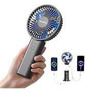HandFan Upgraded 10,000 mAh Quiet Handheld Fan - 4.5 Inch Large Hand Held Fans Reahargeable, 180°...