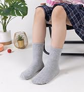 Eyean Kids Athletic Crew Socks Boys Girls Cotton School Uniform Casual Basic Socks 6 Pairs