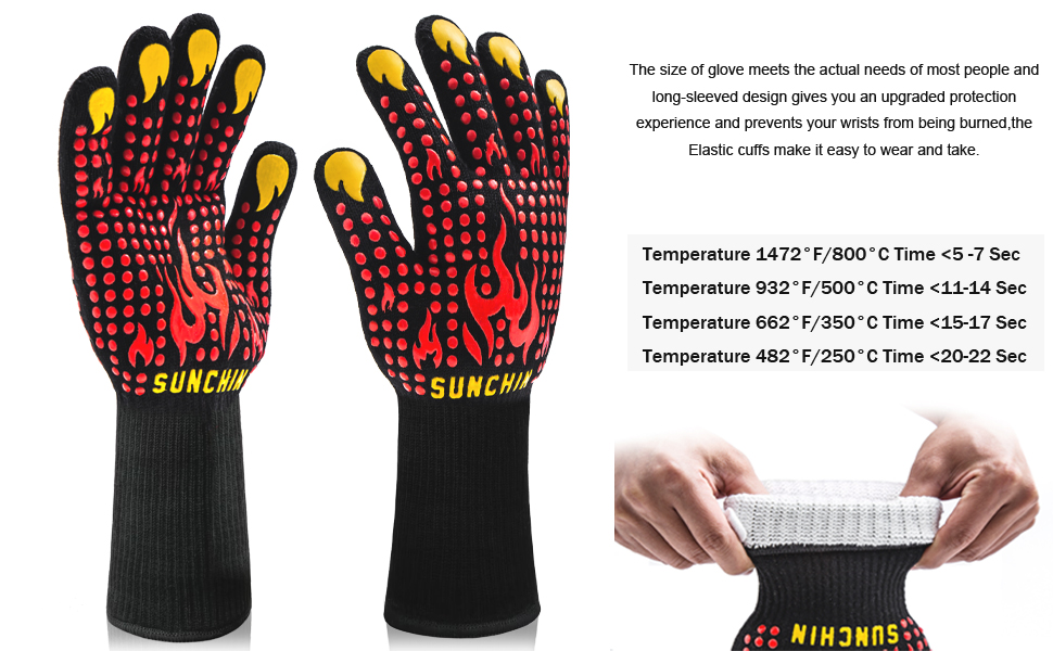 BBQ Fireproof Gloves Grill Cut-Resistant 1472°F Heat Resistant Gloves Non-Slip Silicone Oven Gloves