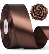 Mauproy Brown Satin Ribbon, 1-1/2 Inch, 50 Yards | Solid Polyester Fabric Ribbon for Roses Making...