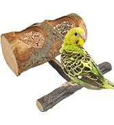 MUYG Wooden Bird Feeding Dish Cups Perch Stand Hanging Feeder Solid Wood Parrot Feeding Bowl for ...