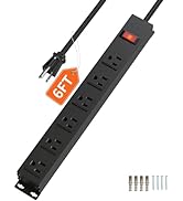 Power Strip with 6AC Outlets 6 Ft UL 14AWG Cord Straight Plug,Metal Wall Mount Heavy Duty Power S...