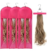 3PCS Extra Long Wig Storage Bag with Wooden Hanger Hair Extension Storage Bag with Hanger Portabl...