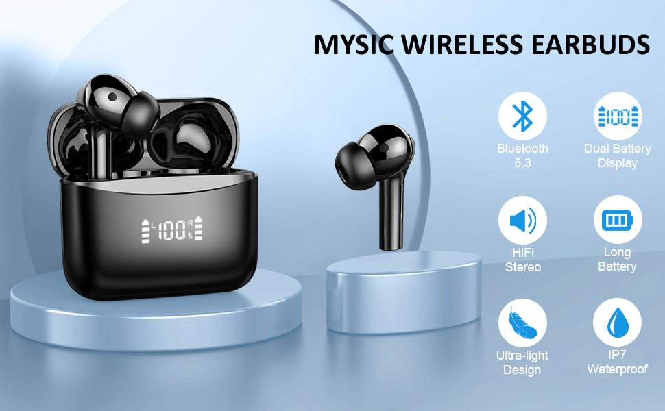 Wireless Earbuds, Bluetooth 5.3 Headphones 4 Built-in Microphones ENC Noise Cancelling Earphones