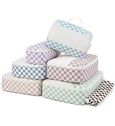 Narwey 7 Set Checkered Packing Cubes for Travel Carry on Suitcase Luggage Organizer Bags for Kids...