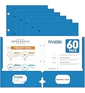 Two Pocket Portfolio Folders, PANDRI 60 Pack 3 Hole Punched 2 Pocket Folders for 3 Ring Binder, L...