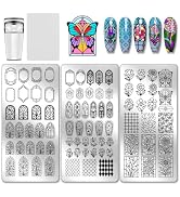 PH PandaHall 3pcs Flower Window Nail Stamping Plates Glass Nail Art Templates Tulip Rose Daisy Ma...
