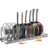Puricon Expandable Pot and Pan Organizer for Cabinet with 10 Dividers, Adjustable Pots and Pans O...