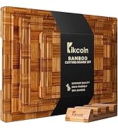 Kikcoin Extra Large Bamboo Cutting Boards, (Set of 3) Chopping Boards with Juice Groove Bamboo Wo...