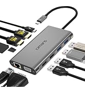 Omars 11-in-1 USB-C Docking Station with Dual HDMI & VGA, Triple Display, 100W PD Charging, Ether...