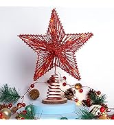 Christmas Tree Topper Star 10 inch Red Glittering Hollow Wire Star Topper with Warm White LED Lig...