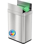iTouchless 50 Liter / 13 Gallon Wings-Open Lid Sensor Kitchen Trash Can with Odor Filter – Dog-Pr...