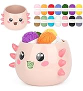 Coopay Axolotl Yarn Bowl for Crocheting/Knitting, Cute Bowl with 14 Pcs Yarn, Large Size Crochet ...