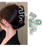 Snake Hair Claw Clips Irregular Metal Silver Hair Clip Elegant Hairpin Green Snake Design Large F...