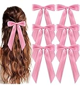 hisial 6Pcs Hair Bows Clips for Hair Silky Satin Ribbon Alligator Barrettes French Hair Ponytail ...