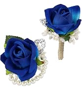 SITUMEIZI 2Pcs Blue Corsage and Boutonniere Set,Corsage Wristlet for Prom Decor,Boutonniere for M...