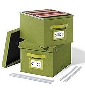 Huolewa Upgraded File Organizer Boxes Set of 2, File Boxes with Lids, Linen Hanging File Organize...