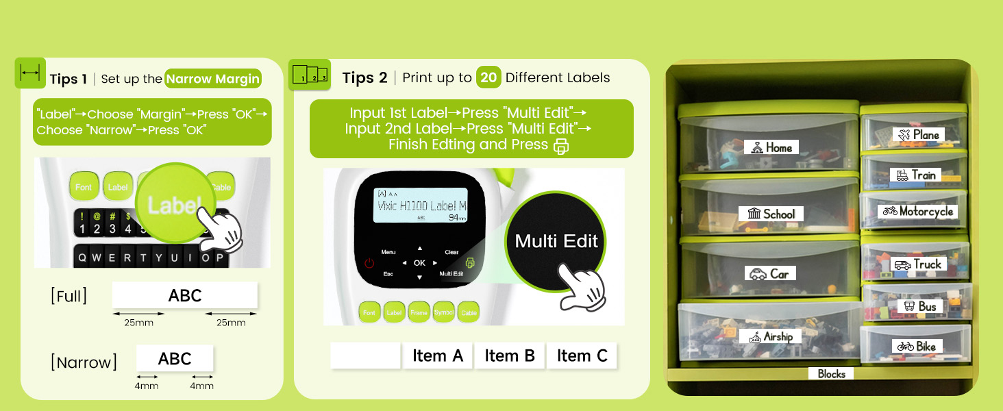 H1100 label maker machine with tape print up to 20 different labels for home office organization