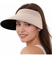 Sukeen Wide Brim Sun Visor for Women Men,UPF50+ Seamless Sun Hats Foldable Ponytail Beach Hats fo...