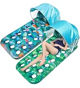 FindUWill Pool Floats with Canopy Adults - 2 Pack Large Pool Lounger Float with Headrest, Shade, ...