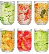 ZOOFOX Set of 6 Hobnail Drinking Glasses, 14 oz Vintage Glassware Thick Glass Heavy Base, Embosse...