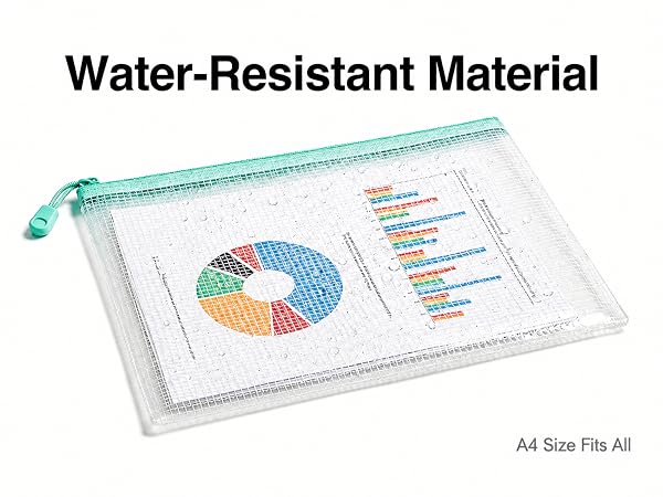water resistant mesh zipper storage pouch with water droplets A4 document bag